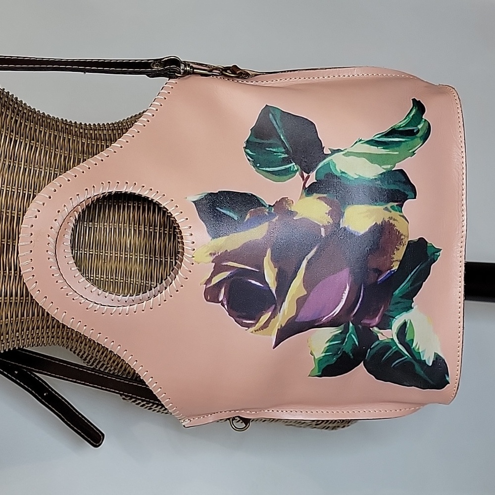 PATRICIA NASH Moretto Floral Whipstitch Italian Leather Pink Tote Shopper